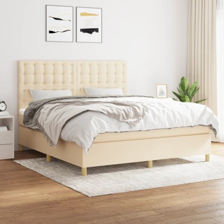 Cama box spring con colchón tela color crema 160x200 cm de vidaXL, Camas y somieres - Ref: Foro24-3142670, Precio: 608,51 €, ...