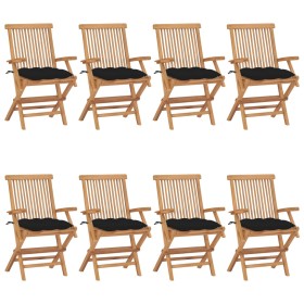 Sillas de jardín 8 uds madera maciza de teca con cojines negros de vidaXL, Sillas de jardín - Ref: Foro24-3072911, Precio: 65...