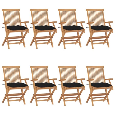 Sillas de jardín 8 uds madera maciza de teca con cojines negros de vidaXL, Sillas de jardín - Ref: Foro24-3072911, Precio: 65...