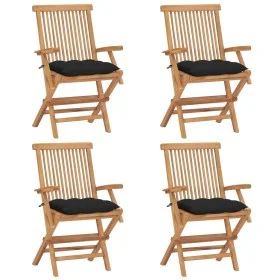 Sillas de jardín 4 uds madera maciza de teca con cojines negros de vidaXL, Sillas de jardín - Ref: Foro24-3065639, Precio: 35...