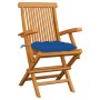 Sillas de jardín 3 uds madera maciza de teca con cojines azules de vidaXL, Sillas de jardín - Ref: Foro24-3062539, Precio: 23...