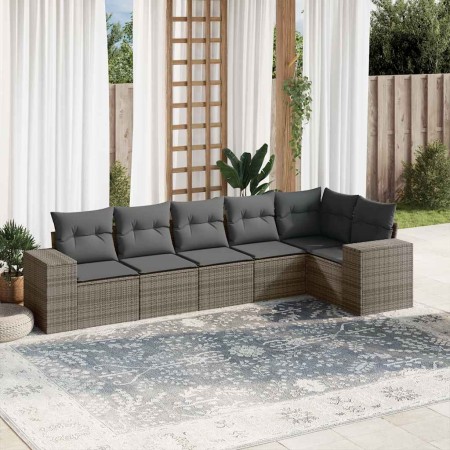 Set de muebles de jardín 6 pzas y cojines ratán sintético gris en Conjuntos de jardín | Comprar online en Foru.es