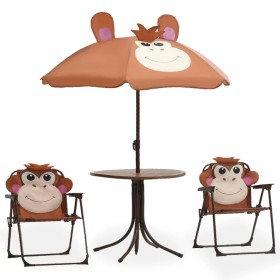 Mesa y sillas de jardín infantil 3 piezas con sombrilla marrón de vidaXL, Conjuntos de jardín - Ref: Foro24-48099, Precio: 72...