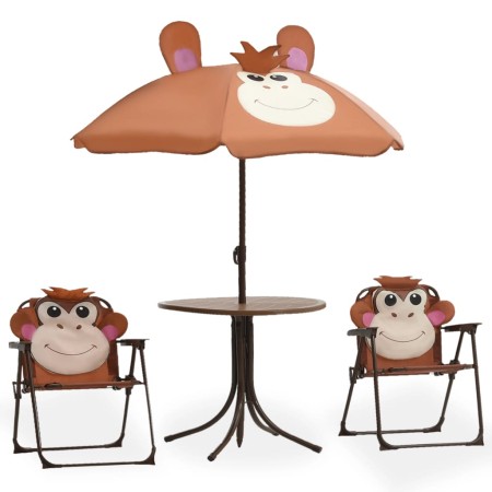 Mesa y sillas de jardín infantil 3 piezas con sombrilla marrón de vidaXL, Conjuntos de jardín - Ref: Foro24-48099, Precio: 72...