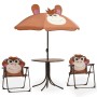Mesa y sillas de jardín infantil 3 piezas con sombrilla marrón de vidaXL, Conjuntos de jardín - Ref: Foro24-48099, Precio: 72...
