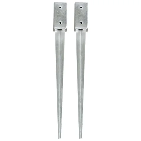Picas de tierra 2 unidades acero galvanizado plateado 7x7x75 cm de vidaXL, Puntas para anclaje en el suelo - Ref: Foro24-1454...