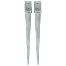 Ground spikes 2 pcs silver galvanized steel 10x10x91 cm by vidaXL, Spikes for anchoring in the ground - Ref: Foro24-145422, P...