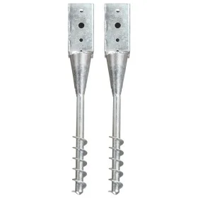 Ground spikes 2 pcs silver galvanized steel 10x10x57 cm by vidaXL, Spikes for anchoring in the ground - Ref: Foro24-145441, P...