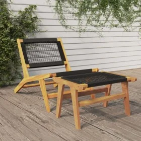 Silla de jardín con reposapiés madera maciza teca y poliéster de vidaXL, Sillas de jardín - Ref: Foro24-319155, Precio: 245,3...