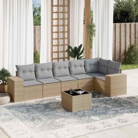 Set sofás de jardín 7 piezas y cojines ratán sintético beige en Conjuntos de jardín | Comprar online en Foru.es