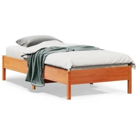 Estructura de cama madera maciza de pino marrón cera 90x190 cm de vidaXL, Camas y somieres - Ref: Foro24-842729, Precio: 85,6...