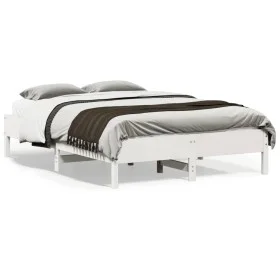 Estructura de cama de madera maciza de pino blanco 140x190 cm de vidaXL, Camas y somieres - Ref: Foro24-842715, Precio: 107,1...