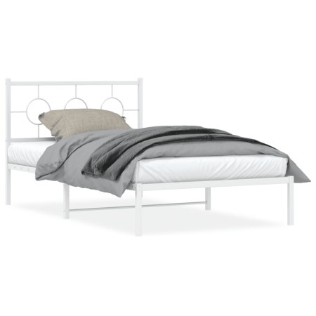 Estructura de cama de metal con cabecero blanco 107x203 cm de vidaXL, Camas y somieres - Ref: Foro24-376271, Precio: 72,03 €,...