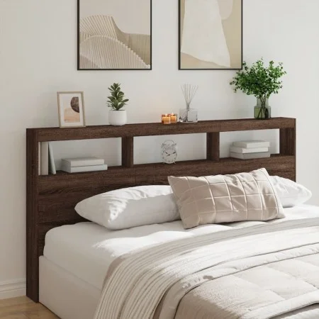 Cabecero de cama con luz LED marrón roble 200x17x102 cm de vidaXL, Cabeceros y pies de cama - Ref: Foro24-839223, Precio: 115...