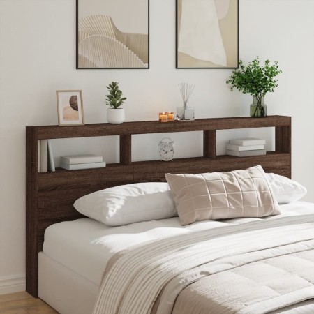 Cabecero de cama con luz LED marrón roble 200x17x102 cm de vidaXL, Cabeceros y pies de cama - Ref: Foro24-839223, Precio: 116...