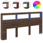 Cabecero de cama con luz LED marrón roble 200x17x102 cm de vidaXL, Cabeceros y pies de cama - Ref: Foro24-839223, Precio: 115...