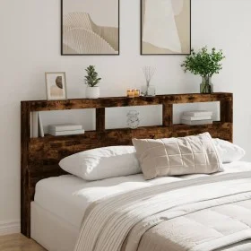 Cabecero de cama con luz LED roble ahumado 200x17x102 cm de vidaXL, Cabeceros y pies de cama - Ref: Foro24-839221, Precio: 11...