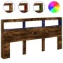 Cabecero de cama con luz LED roble ahumado 200x17x102 cm de vidaXL, Cabeceros y pies de cama - Ref: Foro24-839221, Precio: 11...