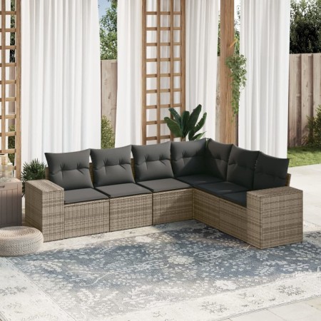 Set de muebles de jardín 6 pzas y cojines ratán sintético gris en Conjuntos de jardín | Comprar online en Foru.es