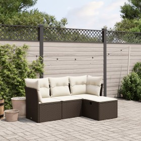 Set de sofás de jardín 4 pzas y cojines ratán sintético marrón de vidaXL, Conjuntos de jardín - Ref: Foro24-3263119, Precio: ...
