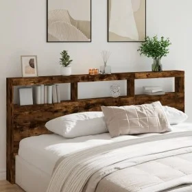 Cabecero de cama con luz LED roble ahumado 220x17x102 cm de vidaXL, Cabeceros y pies de cama - Ref: Foro24-839228, Precio: 11...