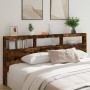 Cabecero de cama con luz LED roble ahumado 220x17x102 cm de vidaXL, Cabeceros y pies de cama - Ref: Foro24-839228, Precio: 11...