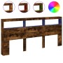 Cabecero de cama con luz LED roble ahumado 220x17x102 cm de vidaXL, Cabeceros y pies de cama - Ref: Foro24-839228, Precio: 11...