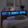 Cabecero de cama con luz LED roble ahumado 220x17x102 cm de vidaXL, Cabeceros y pies de cama - Ref: Foro24-839228, Precio: 11...