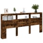 Cabecero de cama con luz LED roble ahumado 220x17x102 cm de vidaXL, Cabeceros y pies de cama - Ref: Foro24-839228, Precio: 11...