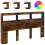 Cabecero de cama con luz LED roble ahumado 180x17x102 cm de vidaXL, Cabeceros y pies de cama - Ref: Foro24-839214, Precio: 10...