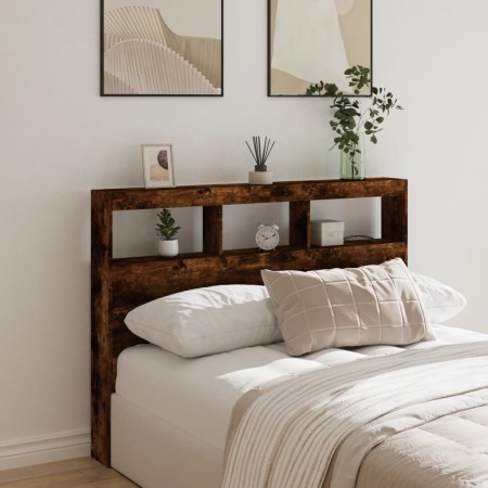 Cabecero de cama con luz LED roble ahumado 140x17x102 cm de vidaXL, Cabeceros y pies de cama - Ref: Foro24-839200, Precio: 85...