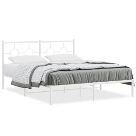 White metal bed frame with headboard 160x200 cm by vidaXL, Beds and slatted bases - Ref: Foro24-376278, Price: 110,88 €, Disc...