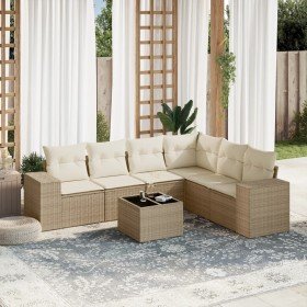 Set sofás de jardín 7 piezas y cojines ratán sintético beige en Conjuntos de jardín | Comprar online en Foru.es