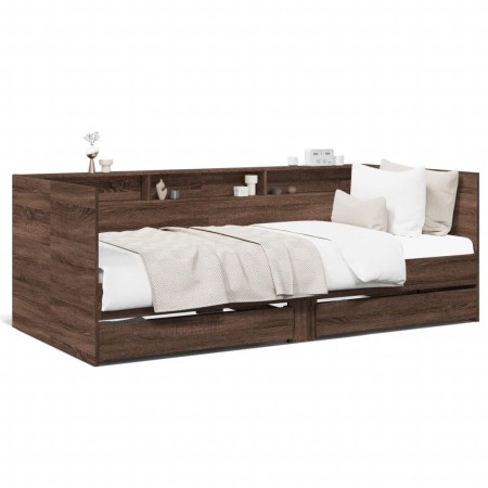 Tumbona con cajones madera ingeniería roble marrón 90x200 cm de vidaXL, Camas y somieres - Ref: Foro24-3280852, Precio: 210,5...