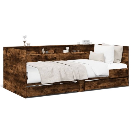 Tumbona con cajones madera ingeniería roble ahumado 90x200 cm de vidaXL, Camas y somieres - Ref: Foro24-3280850, Precio: 202,...