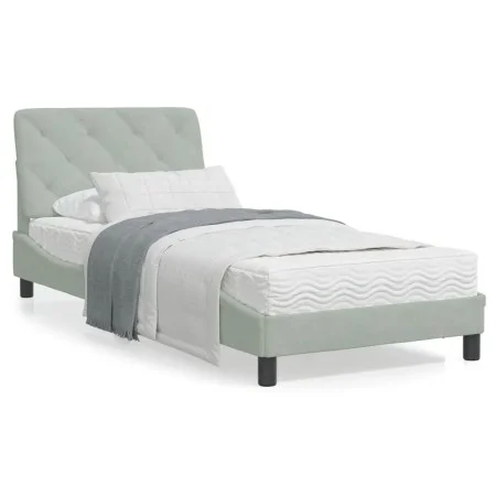 Light gray velvet bed frame with headboard 90x200 cm by vidaXL, Beds and slatted bases - Ref: Foro24-3207899, Price: 143,39 €...