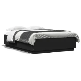 Black engineered wood bed frame 160x200 cm by vidaXL, Beds and slatted bases - Ref: Foro24-3209689, Price: 157,49 €, Discount: %