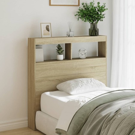 Cabecero de cama con LED roble Sonoma 100x17x102 cm de vidaXL, Cabeceros y pies de cama - Ref: Foro24-839184, Precio: 60,54 €...