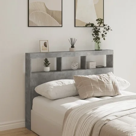 Cabecero de cama con luz LED gris hormigón 140x17x102 cm de vidaXL, Cabeceros y pies de cama - Ref: Foro24-839199, Precio: 79...