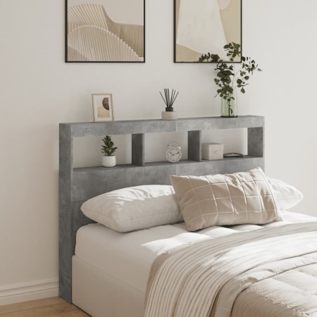 Cabecero de cama con luz LED gris hormigón 140x17x102 cm de vidaXL, Cabeceros y pies de cama - Ref: Foro24-839199, Precio: 80...