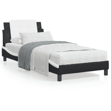 Estructura cama con LED cuero sintético negro blanco 90x200 cm de vidaXL, Camas y somieres - Ref: Foro24-3214087, Precio: 142...