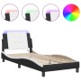 Estructura cama con LED cuero sintético negro blanco 90x200 cm de vidaXL, Camas y somieres - Ref: Foro24-3214087, Precio: 142...