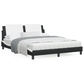 Estructura cama cabecero cuero sintético negro blanco 160x200cm de vidaXL, Camas y somieres - Ref: Foro24-3208196, Precio: 20...