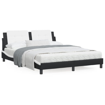 Estructura cama cabecero cuero sintético negro blanco 160x200cm de vidaXL, Camas y somieres - Ref: Foro24-3208196, Precio: 20...