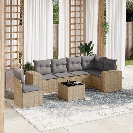Set sofás de jardín 7 piezas y cojines ratán sintético beige en Conjuntos de jardín | Comprar online en Foru.es