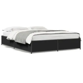 Engineered wood and black metal bed frame 120x190cm by vidaXL, Beds and slatted bases - Ref: Foro24-3279862, Price: 119,02 €,...