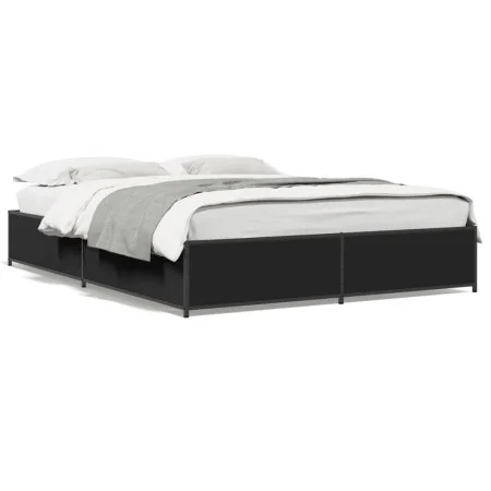 Engineered wood and black metal bed frame 120x190cm by vidaXL, Beds and slatted bases - Ref: Foro24-3279862, Price: 119,02 €,...