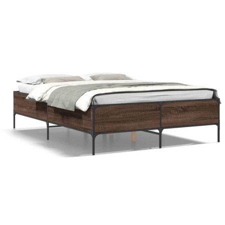 Estructura cama madera ingeniería metal marrón roble 160x200 cm de vidaXL, Camas y somieres - Ref: Foro24-3279791, Precio: 15...