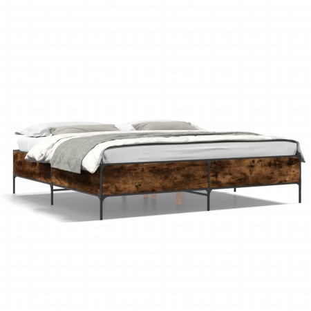Estructura cama madera ingeniería metal roble ahumado 200x200cm de vidaXL, Camas y somieres - Ref: Foro24-3279779, Precio: 15...