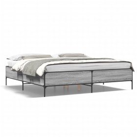 Estructura cama madera ingeniería metal gris Sonoma 180x200 cm de vidaXL, Camas y somieres - Ref: Foro24-3279785, Precio: 155...